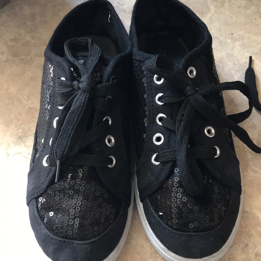 🌹Aviva Girls Black Sequin Sneakers Sz3 XC